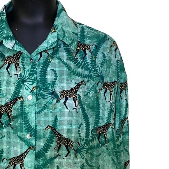 NEW Jane + Delancey Green Leaf and Giraffe Print Tunic Top - Picture 2 of 6